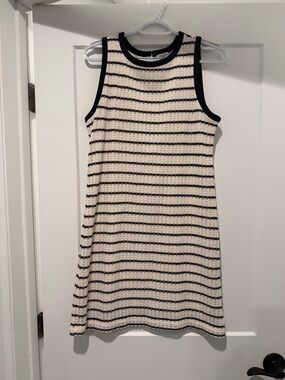 J. Crew Black & Cream Striped Knit Tank Mini Dress